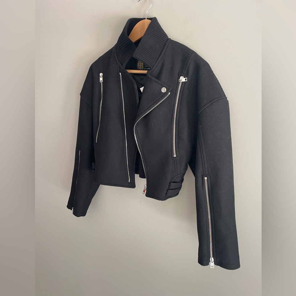 ZARA Italian Wool oversized Crop Biker jacket - Picture 2 of 15